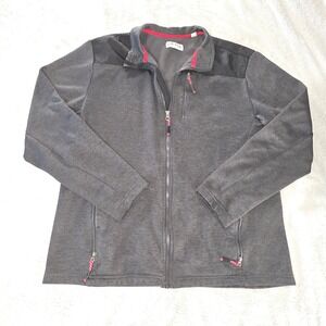 Orvis Mens Full Zip Fleece‎ Jacket Charcoal Gray Red Trim Large